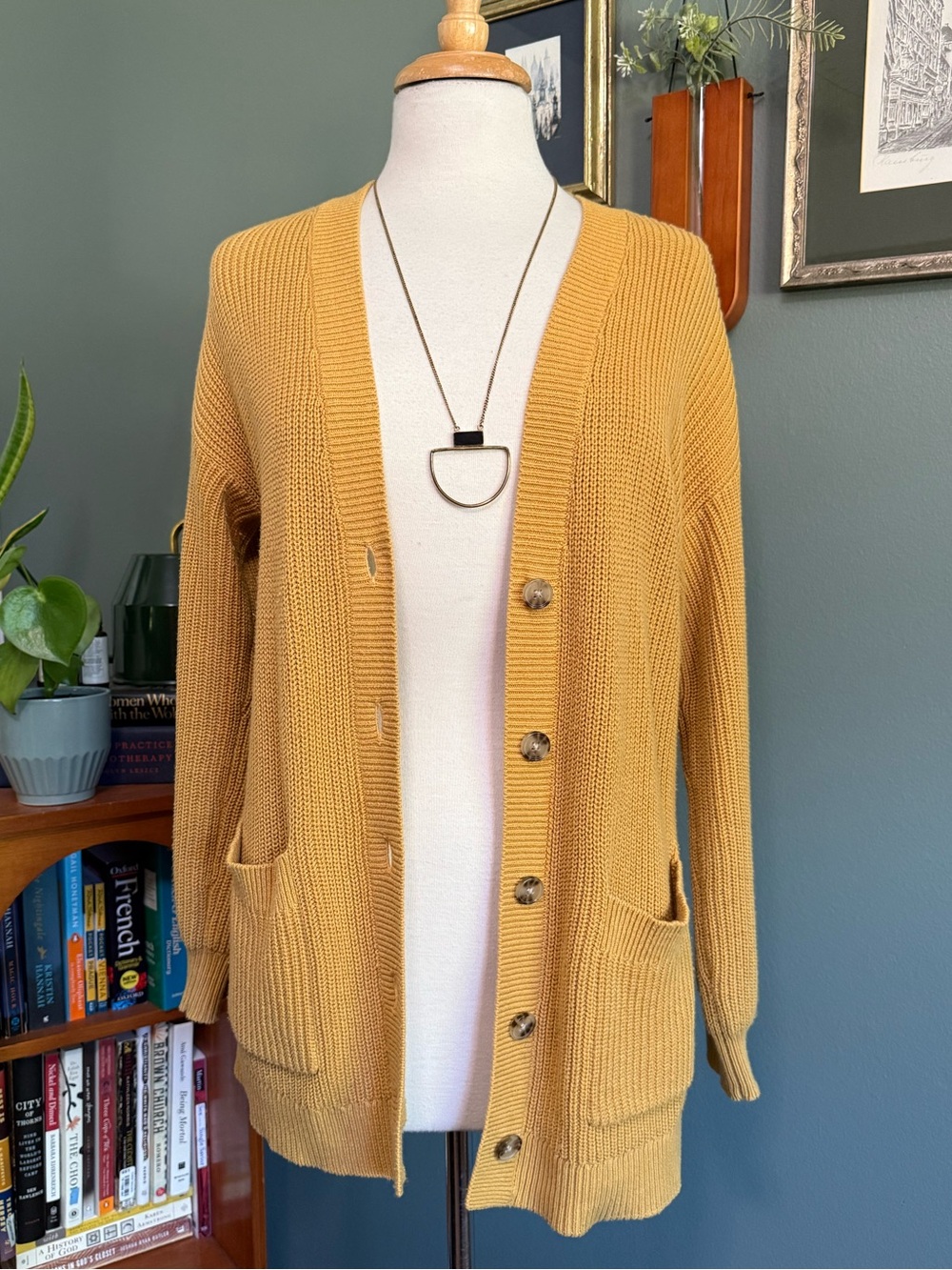 LOFT Boyfriend Knit Cardigan in Mustard